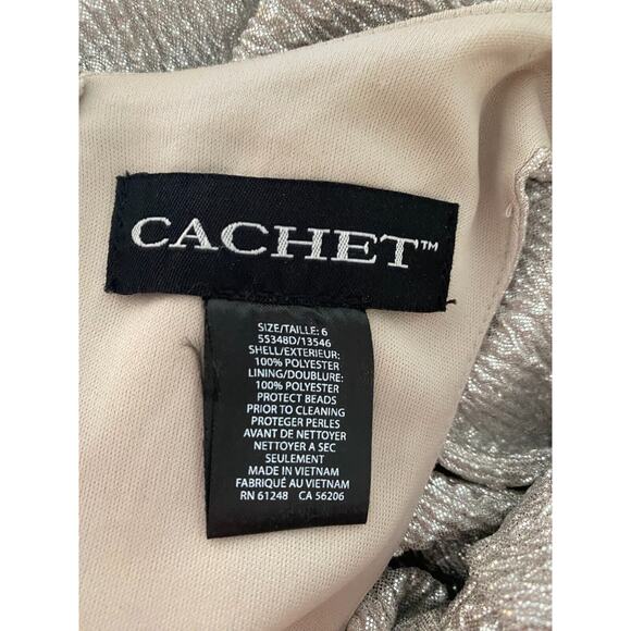 NWT! Cachet Beaded Silver Taupe Cocktail Dress 6 - Picture 8 of 8